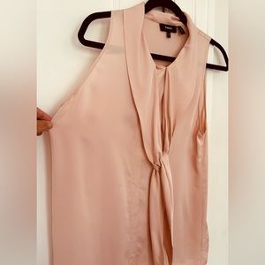 Theory tie-neck sleeveless blouse in dusty pink